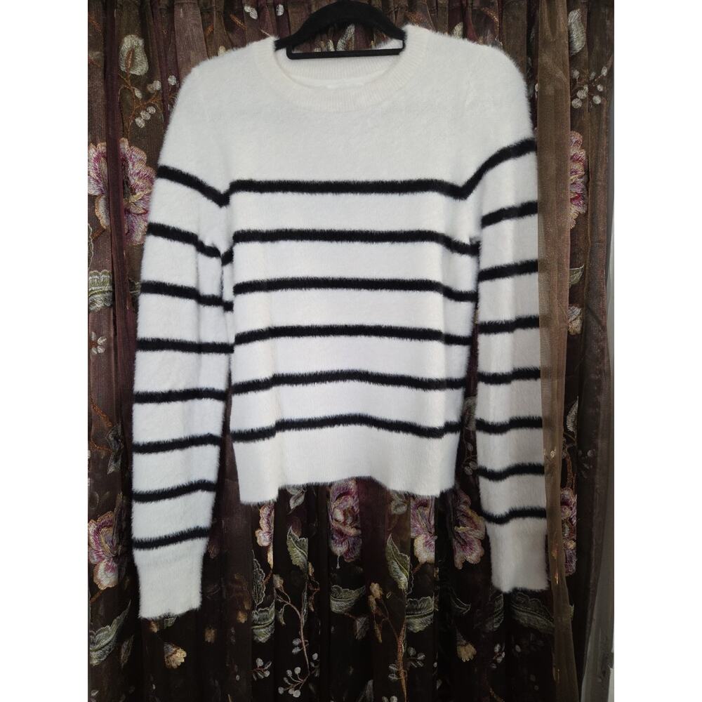 Bailey/44 Small Soft Cozy Pullover Sweater White Black Stripes Women